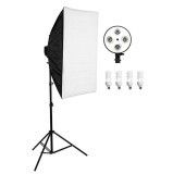 Cumpara ieftin Softbox cu soclu de 4 becuri, trepied reglabil 200 cm, 4 becuri de 45W