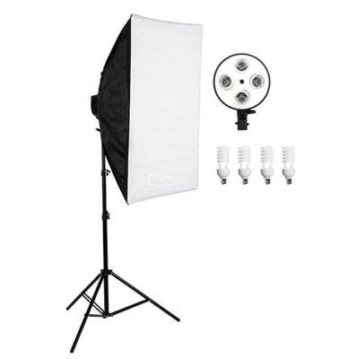 Softbox cu soclu de 4 becuri, trepied reglabil 200 cm, 4 becuri de 45W foto