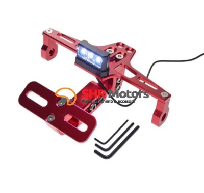 Suport numar moto aluminiu reglabil cu iluminare rosu foto