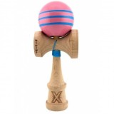 Kendama X Originala, Profesionala, Big Cups V2, Super Sticky Legendary Cupe Mari, Rulment Metalic cu Ata 55 cm, Roz/Linii Albastre deschise