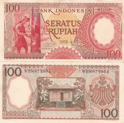 Indonezia 100 Rupiah 1958 UNC foto