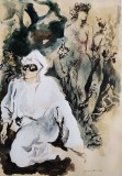 Franco Murer - Tablou Fata din vis pictura tehnica mixta inramat 67x52cm
