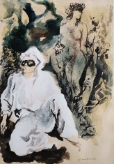 Franco Murer - Tablou Fata din vis pictura tehnica mixta inramat 67x52cm