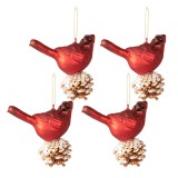 Cumpara ieftin Set 4 globuri sticla rosie con Bird 11x6x11 cm
