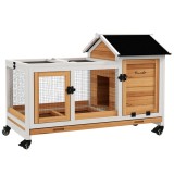 PawHut Tarc pentru iepuri pe roți 2 uși cu zăvoare, 108 x 58 x 73,5 cm, lemn masiv galben | Aosom Romania