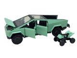 Macheta metal Tesla Cybertruck verde cu atv metal 1:32 cu sunet, lumini, deschide usile