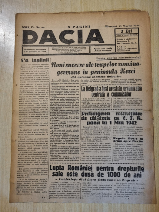 Dacia 25 martie 1942- stiri al 2-lea razboi mondial,art. caransebes,lugoj