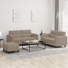 vidaXL Set de canapele cu perne, 3 piese, gri taupe, microfibră foto