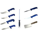Cumpara ieftin Pachet profesional pentru macelarie, 8 piese, 6 cutite + masat pentru ascutit + satar