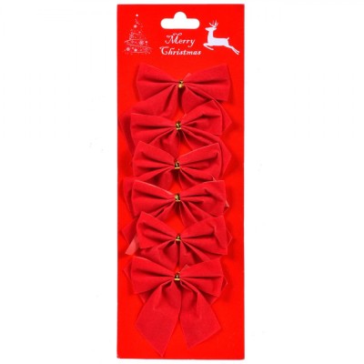 Set Fundite Decorative Craciun, Rosii, Catifea, 7x9cm, 6 bucăți foto