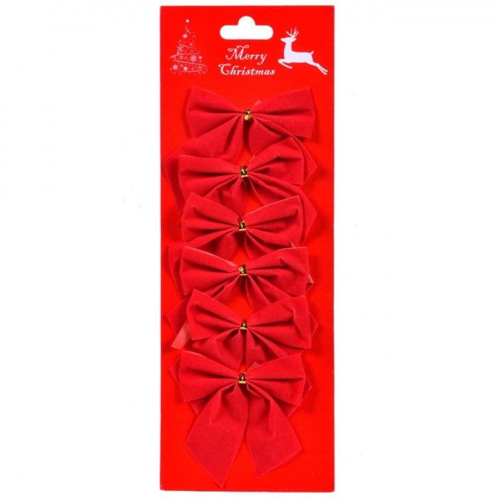 Set Fundite Decorative Craciun, Rosii, Catifea, 7x9cm, 6 bucăți