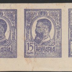 1909 Romania - Carol Tipografiate 15b violet, streif nedantelat de 5 probe tipar