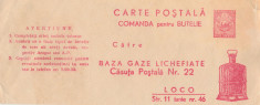 1958 Romania - Comanda pt butelie intreg postal inseriat, marca fixa rosu-roziu foto