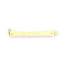 Set 12 bucati bigudiuri din plastic cu elastic pentru permanent Roz&amp;Galben 80 mm x 7 mm grosime