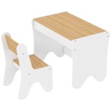 AIYAPLAY Set masă și scaun pentru copii, cu sertar, 3-8 ani, margini rotunjite, pentru camera copilului, living, grădiniță, alb | Aosom Romania