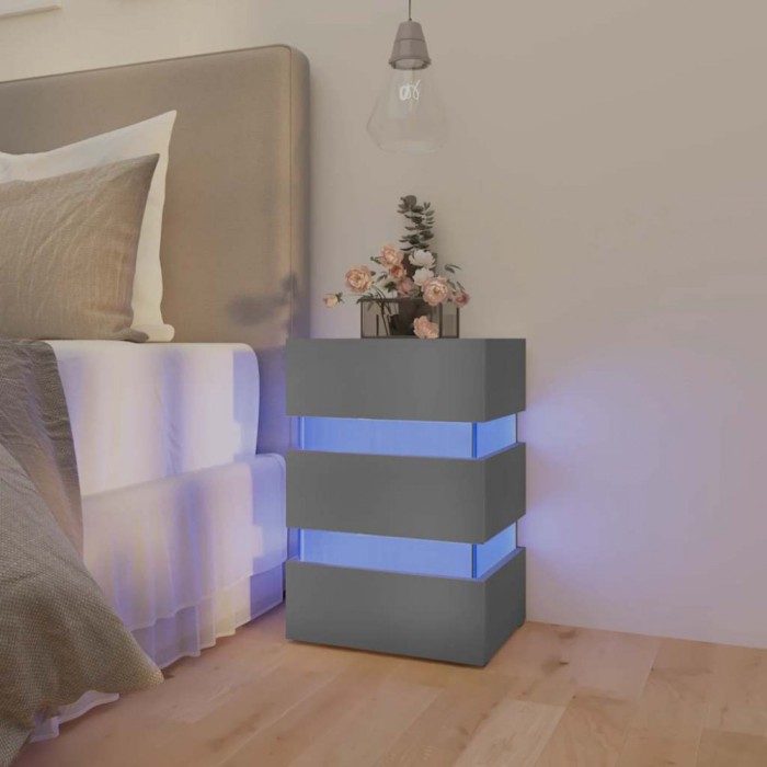 vidaXL Dulap noptieră, cu LED, gri, 45x35x67 cm, lemn prelucrat 326842