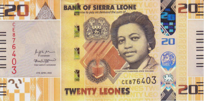 Bancnota Sierra Leone 20 Leones 2022 - PNew UNC foto