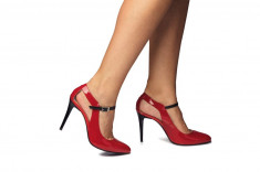 Pantofi dama stiletto din piele lacuita rosii CA07 foto