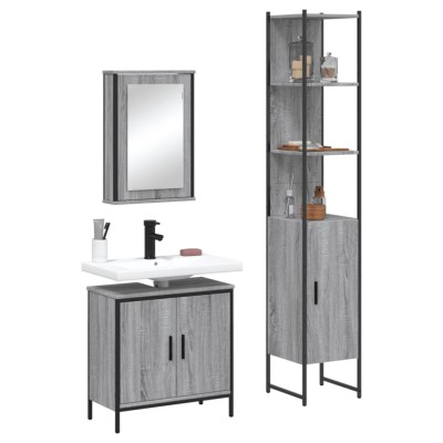 vidaXL Set mobilier de baie, 3 piese, gri sonoma, lemn prelucrat 3214803 foto