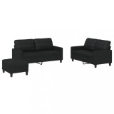 Set de canapele cu perne, 3 piese, negru, piele ecologica