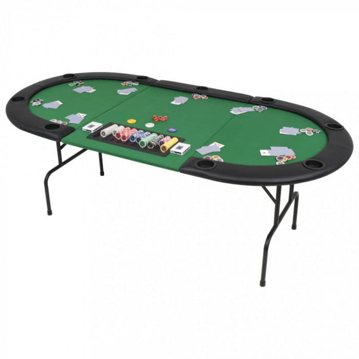 vidaXL Masă de poker pliabilă &icirc;n 3, pentru 9 jucători, oval, Verde