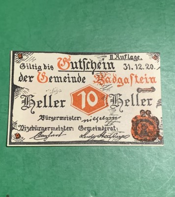 Bancnota Notgeld 10 heller 31 decembrie 1920 foto
