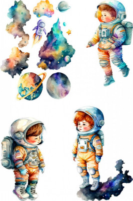 Sticker decorativ Planete si Astronaut, Albastru, 90 cm, 8114ST-4 foto