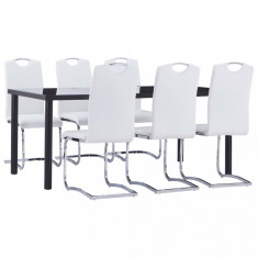 vidaXL Set mobilier de bucătărie, 7 piese, alb, piele ecologică