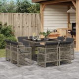 Set mobilier grădină cu perne, 9 piese, gri, poliratan