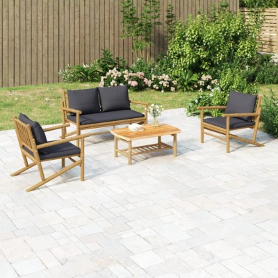 vidaXL Set mobilier de grădină cu perne gri &amp;icirc;nchis, 4 piese, bambus 3156470 foto