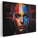 Tablou portret femeie cu machiaj creativ multicolor, multicolor 1243 Tablou canvas pe panza CU RAMA 20x30 cm