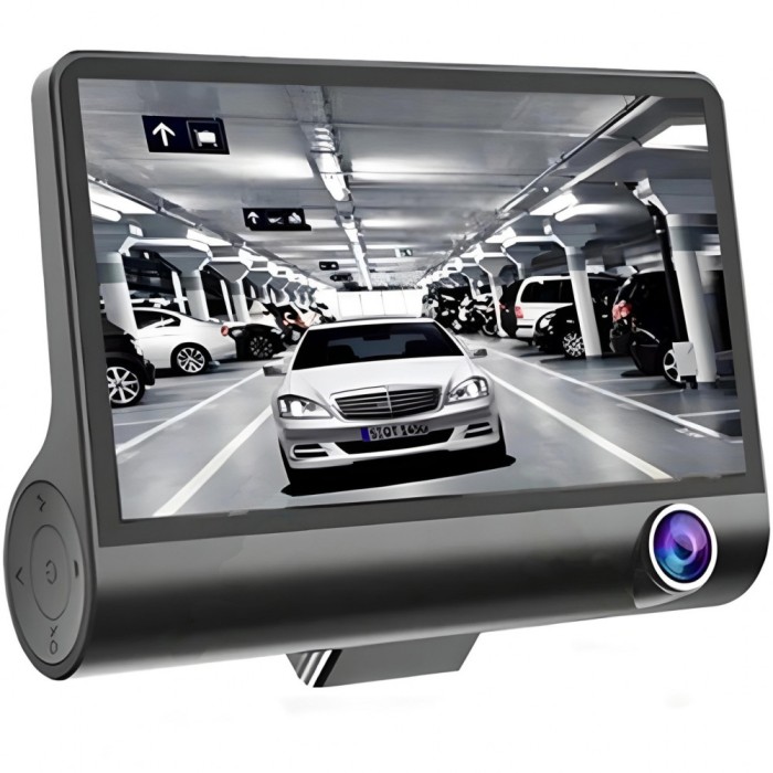 Camera Auto Tripla Fata, Interior, Spate, 4&quot;, Full HD, Design Tip Monitor, Negru