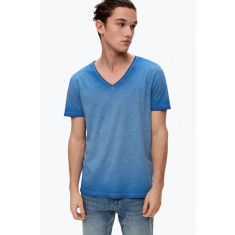 Tricou barbati din amestec de bumbac cu viscoza croiala Regular fit si decolteu in v albastru, 2XL
