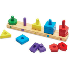 Forme de sortat si stivuit din lemn Melissa & Doug 379 - Jucarie educaționala din lemn cu 15 piese