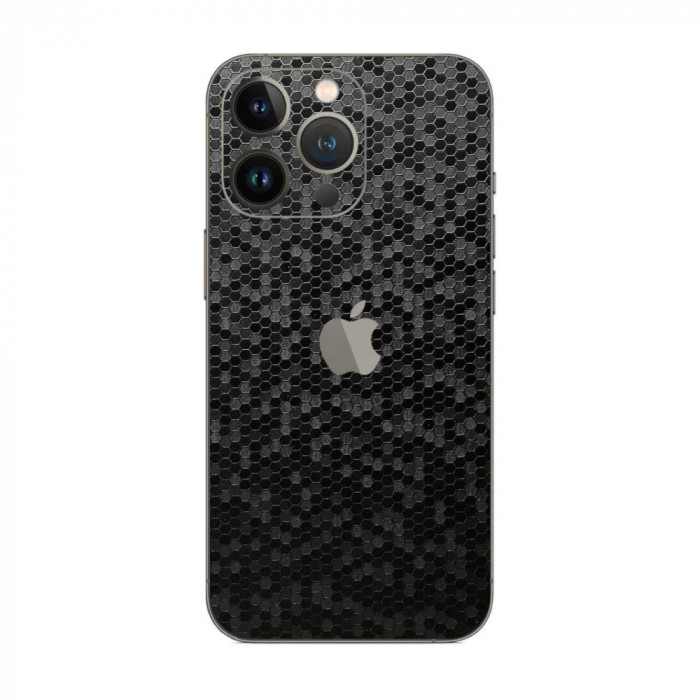 Set Folii Skin Acoperire 360 Compatibile cu Apple iPhone 15 Pro Max - ApcGsm Wraps HoneyComb Black