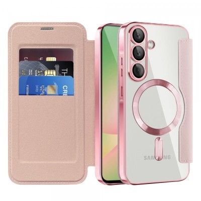 Husa MagSafe pentru Samsung Galaxy A56 A566, Techsuit, SmartMag Book, Roz foto