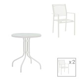Cumpara ieftin Set de 3 buc masa si scaune de gradina Valor-Confidence B metal alb 60x60x70 cm