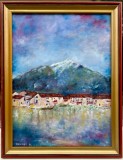 Tablou Peisaj Mediteranean pictura &icirc;n ulei pe placaj &icirc;nrămat 35x45cm, Peisaje, Realism