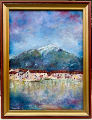 Tablou Peisaj Mediteranean pictura &amp;icirc;n ulei pe placaj &amp;icirc;nrămat 35x45cm foto