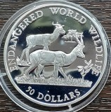 (A709) MONEDA DIN ARGINT COOK ISLANDS - 50 DOLLARS 1990, 2 GAZELE, MAI RARA, Australia si Oceania