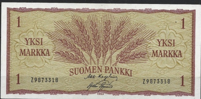 !!! FINLANDA - 1 MARKKA 1963 - P 98 a 19 - UNC / CEA DIN SCAN