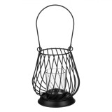 Suport Metalic Lumanare, Oval, Pahar Sticla, Negru, 12x13.5cm