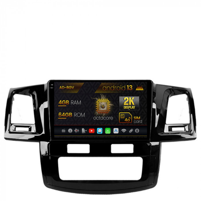 Navigatie Toyota Hilux (2008-2014), Android 13, V-Octacore 4GB RAM + 64GB ROM, 9.5 Inch - AD-BGV9004+AD-BGRKIT081