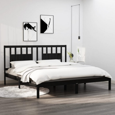 Cadru de pat Super King, negru, 180x200 cm, lemn masiv GartenMobel Dekor foto