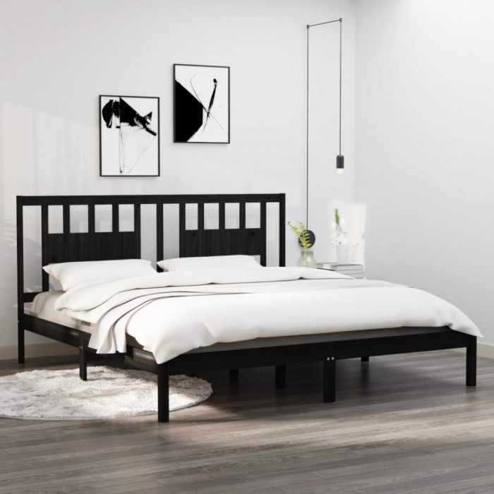 Cadru de pat Super King, negru, 180x200 cm, lemn masiv GartenMobel Dekor