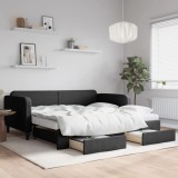 VidaXL Pat de zi cu extensie și sertare, negru, 100x200 cm, textil