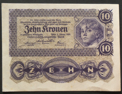Bancnota istorica 10 COROANE - AUSTRO-UNGARIA (AUSTRIA), anul 1922 * cod 237 A foto