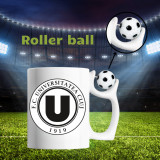 Cană cu minge fotbal &bdquo;Fotbal club U, Universitatea Cluj&rdquo;, sport, fotbal, suporter, alba, 330 ml, Simple