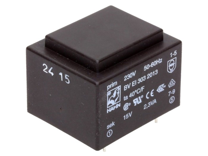 Transformator &icirc;ncapsulat 2,3VA 230V 15V PCB