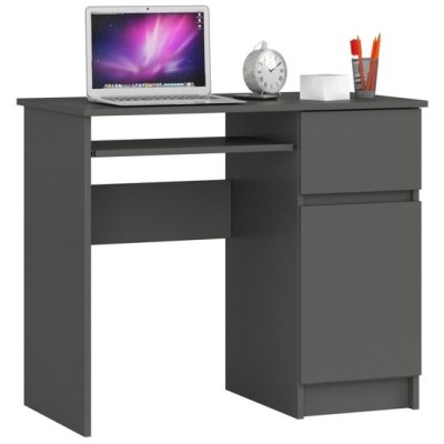 Birou calculator, placa laminata, 1 sertar, 1 dulap cu 2 rafturi, dreapta, gri grafit, 90x50x77 cm foto